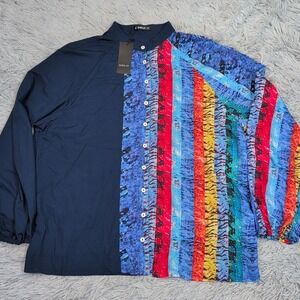 Sheilay Shirt Womens 3XL Blue Colorful Stretch Casual Comfort Button‎ Up New